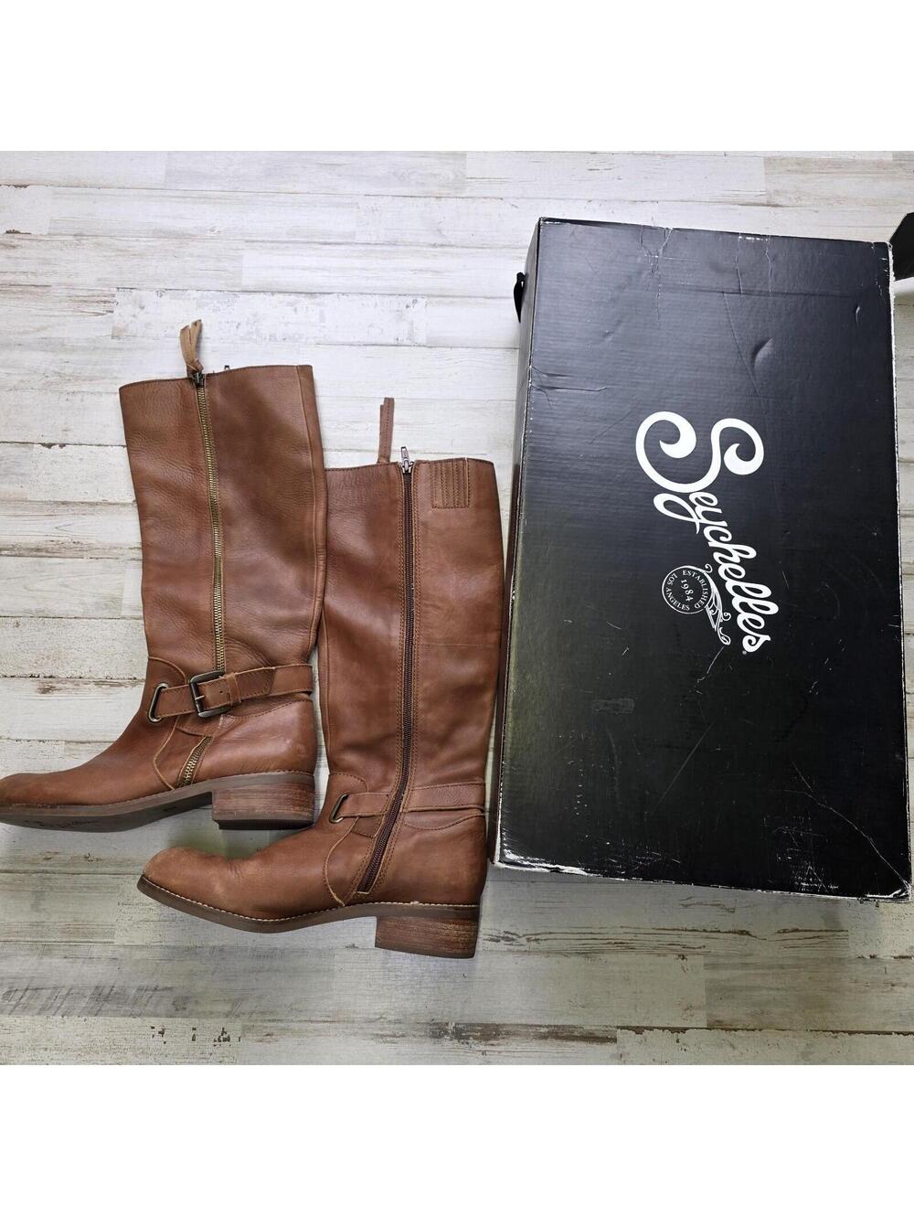 Seychelles Slap on the Wrist Whiskey Zipper Riding Boots Leather Tall Buckle 8.5